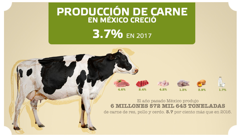 Producción de carne en México creció % en 2017